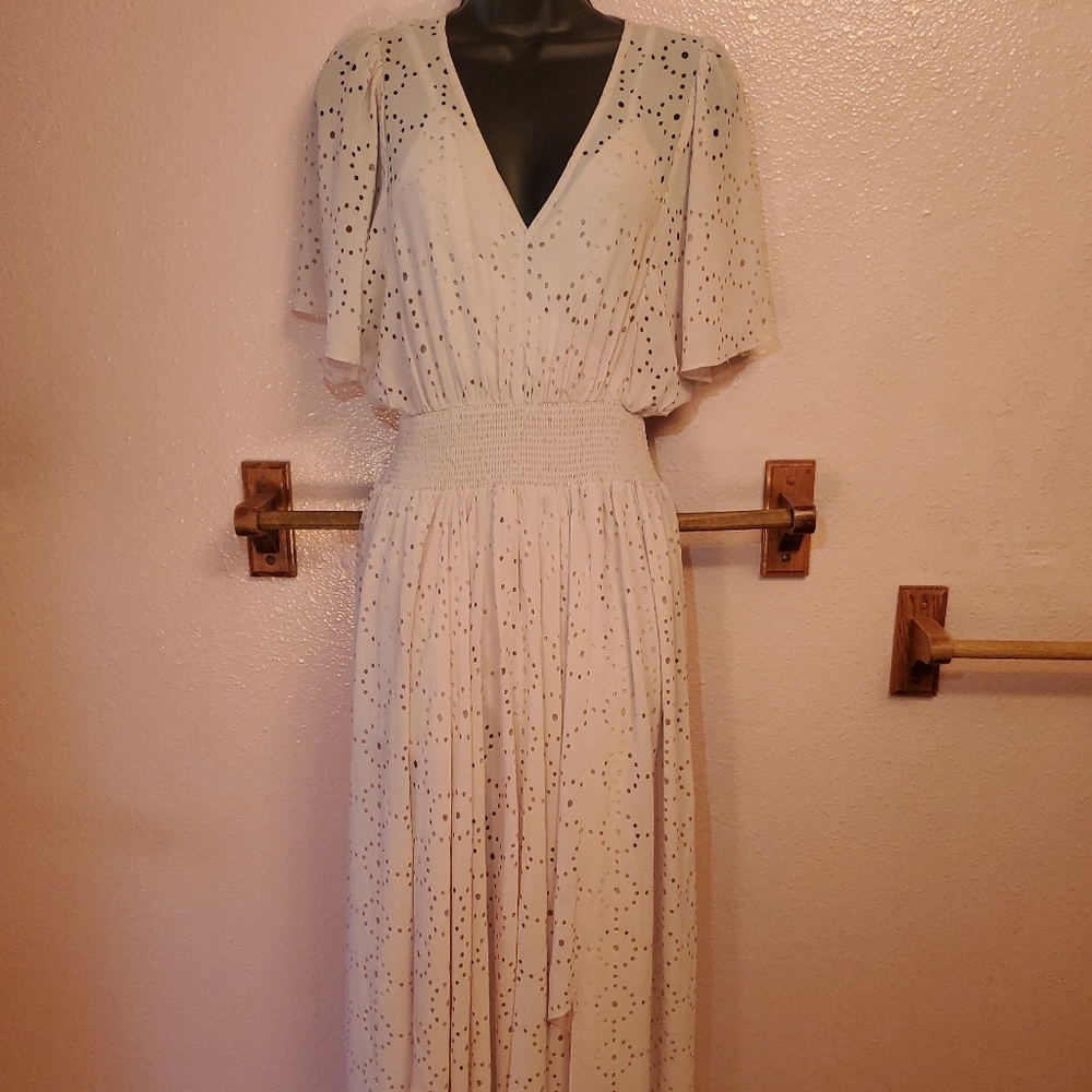 Lovestitch Womens S Dress Sheer Lined Full Length Flowy Holes NWT